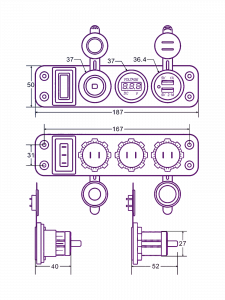 Розетка питания на 2 USB гнезда + прикуриватель 12-24В TDS TS-CAU45 Зеленая